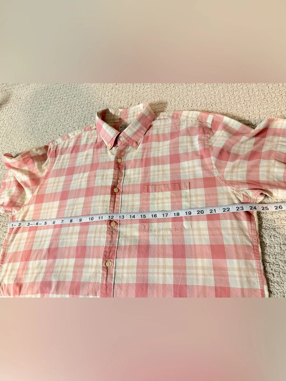 J. Crew Pink and Cream Plaid Short-Sleeve Button-Down shirt Sz XL